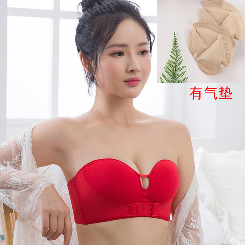 đồ lót bơm hơi phía trước khóa quây womens thu thập chống trượt cộng với dày vòng thép mỏng lớn đám cưới màu đỏ váy áo ngực.