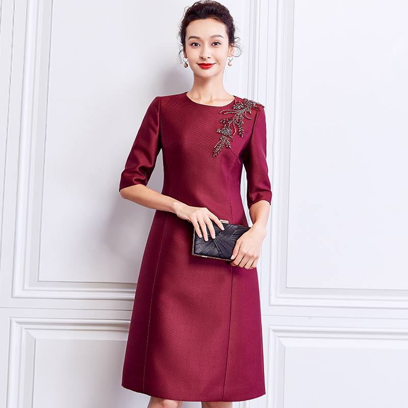 Joy Mother-in-law Dress Noble 2021 New Autumn Winter Wedding Party Evening Dress Temperament Little Sub Wedding Mother Foreign Dress