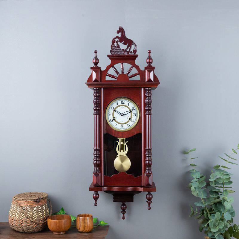 Chinese solid wood machinery hanging clock living room upper chain clockwork old classical clock knocks times retro creative watches