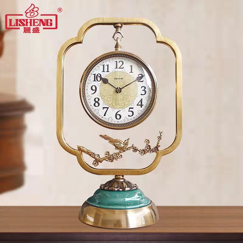 Chinese metal seat clock living room mute and watch swing piece Creative desktop desktop Domestic seat clock minimalist fashion clock