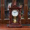 Chinese-Style Solid Wood Desk Clock with Hourly Time Chime, Vintage Table Clock for Home Living Room Desktop, European-Style Clock Ornament