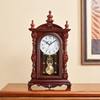 Chinese-Style Solid Wood Desk Clock with Hourly Time Chime, Vintage Table Clock for Home Living Room Desktop, European-Style Clock Ornament