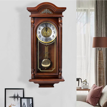 European antique clock Living room old-fashioned solid wood mute wall clock Chinese retro rectangular pendulum clock whole point clock