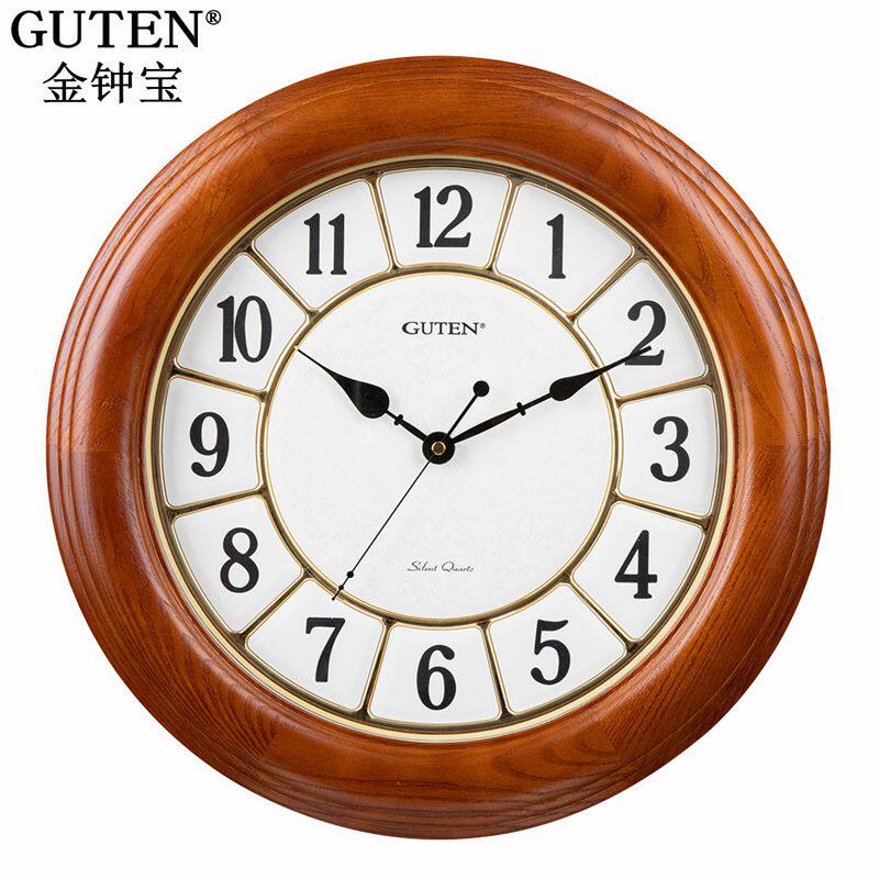 Guten Golden Bell Bao European Solid Wood Wall Clock Living Room Retro Creative Watch Bedroom Ultra-quiet Quarter Watch