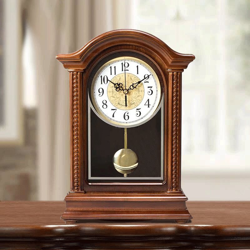 Solid wood table clock Living room creative European large retro table clock Mute Chinese retro clock Whole point clock pendulum clock