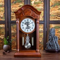 Golden Treasure solid wood clock Whole point clock pendulum clock Living room mute Chinese table clock European retro large quartz clock