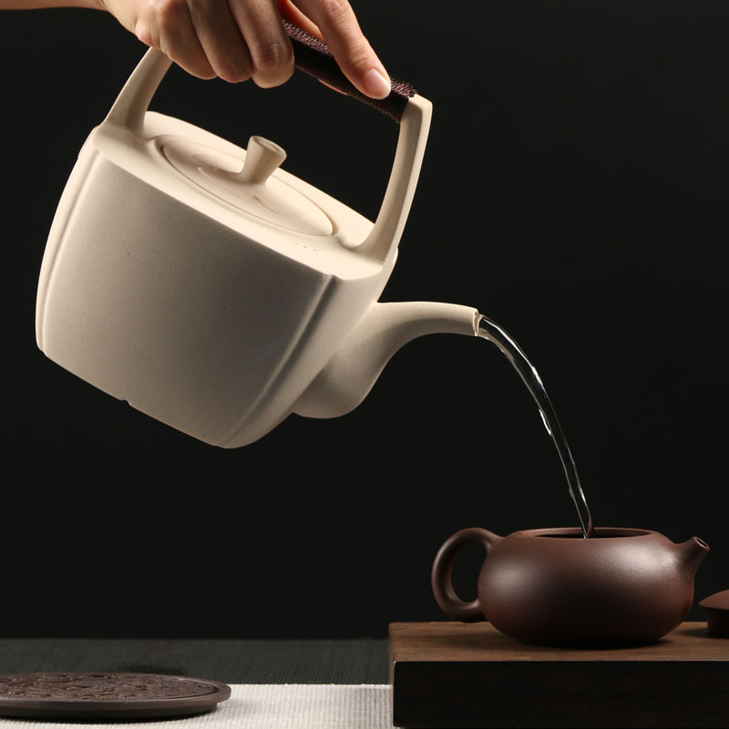 Japan-style Pottery Pot Boiling Teapot Teapot Tea Boiling Kettle Heat Resistant Ceramic Large Horn Household High Temperature Resistant White Pottery Pot Single Cooking Tea