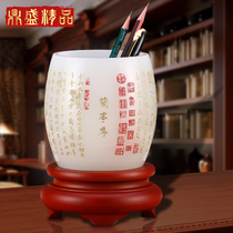 Glass rotating pen holder decoration Office engraving retro custom Chinese style creative fashion desktop teacher gift