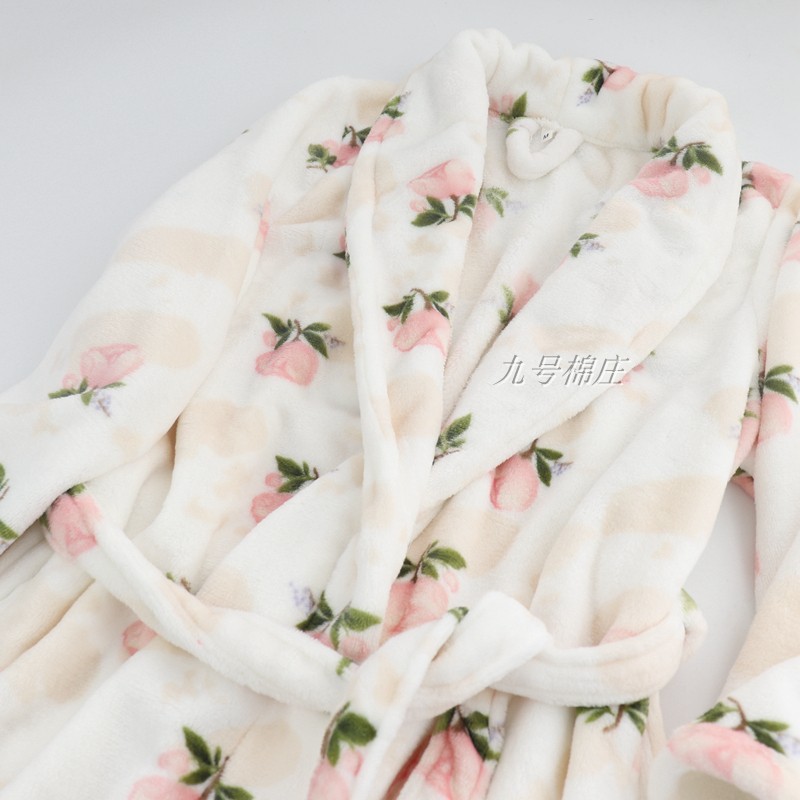 Mùa thu và mùa đông flannel áo ngủ nữ dài tay kích thước lớn áo choàng nhà lông cừu áo choàng tắm dài san hô lông cừu áo choàng tắm hoa bộ ngủ pijama