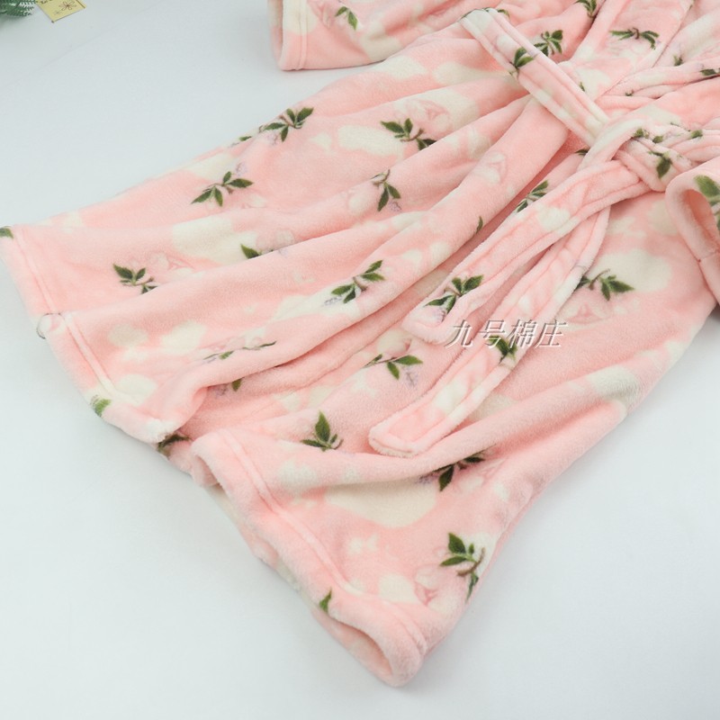 Mùa thu và mùa đông flannel áo ngủ nữ dài tay kích thước lớn áo choàng nhà lông cừu áo choàng tắm dài san hô lông cừu áo choàng tắm hoa bộ ngủ pijama