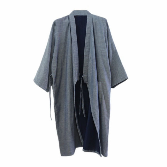 Summer pure cotton bathrobe men's Japanese kimono nightgown mid-length-length gauze Japanese style lace up Jinbei 220