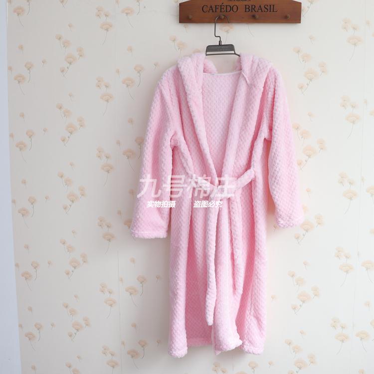 Áo choàng mùa thu và mùa đông nữ flannel trùm đầu áo choàng nhung san hô những người yêu thích áo choàng nhà nam áo len nam áo ngủ dày phần dài đồ pijama nam