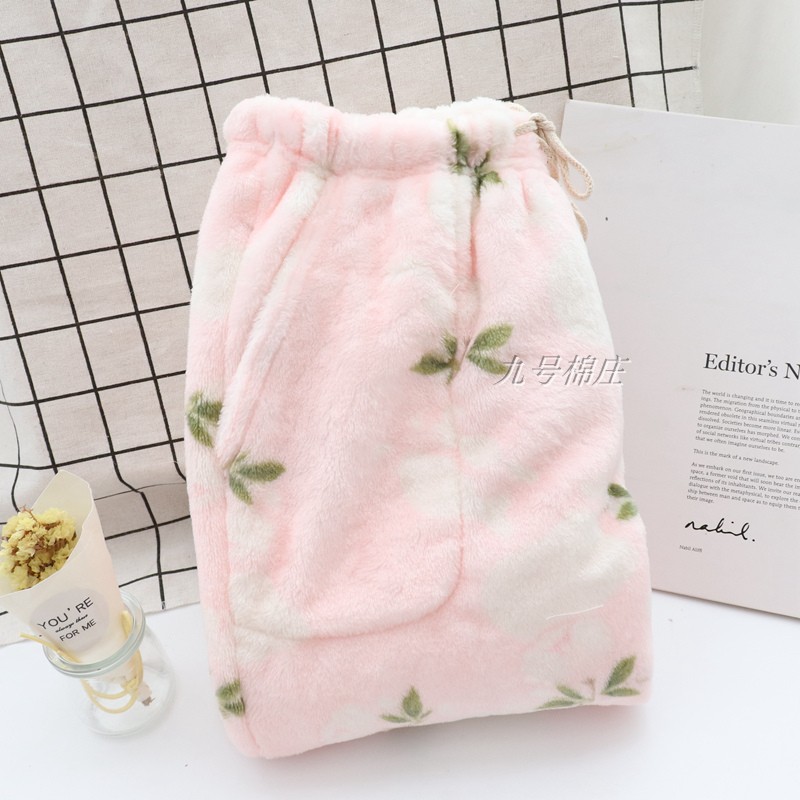Mùa đông flannel pyjama phụ nữ san hô lông cừu nhà cặp vợ chồng kích thước lớn lỏng lẻo cộng với nhung dày chất béo quần nam hoạt hình dễ thương quần bò nữ