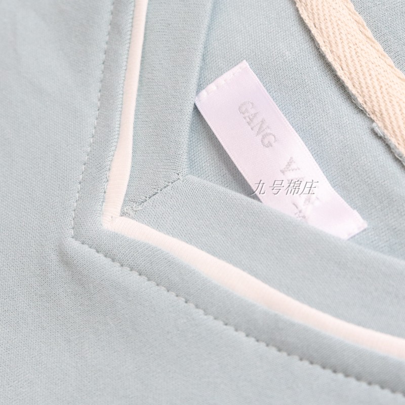 Bộ đồ ngủ cotton mùa xuân và quần dài tay nữ dệt kim cotton len cổ chữ V cỡ lớn cộng với chất béo màu rắn phiên bản Hàn Quốc bộ đồ mặc nhà mùa hè
