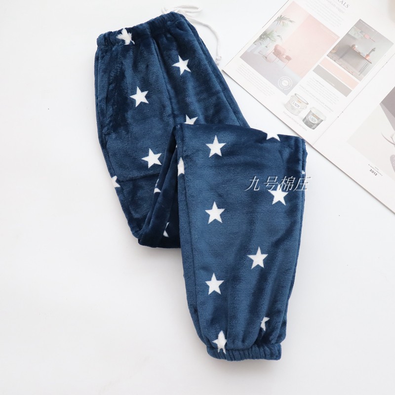 Mùa thu và mùa đông vài bộ đồ ngủ flannel chân nam và quần nhung dày nhà san hô nhung quần nữ cộng với ngôi sao béo do lot nam dep