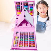 Female primary school child brush set painting pink watercolor Pen art set color lead crayon painting learning gift box to give away