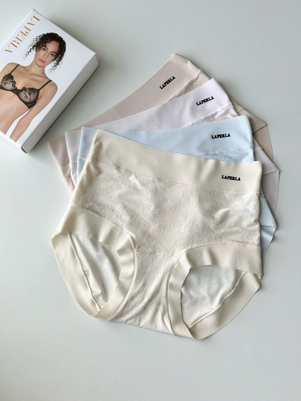 La's New Light Luxury French Jacquard Ice Silk Seamless Mid-Waist Panties, Skin-Friendly and Breathable Women's Briefs