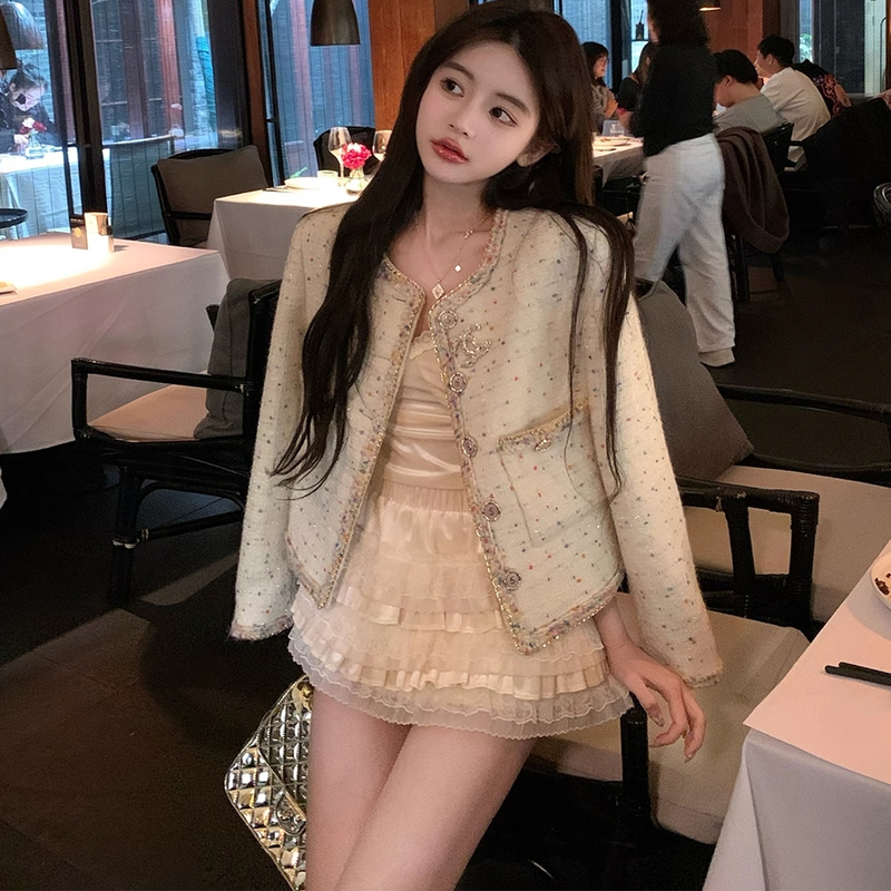 High-End Tweed Woven Top 2026 Spring and Autumn Heavy-Duty Colorful Wool Blend Short Jacket for Women in Chanel Style