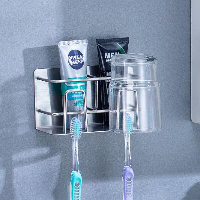 Toothpaste toothbrush rack multi-functional stainless steel bathroom mouthwash cup set free punching electric toothbrush holder