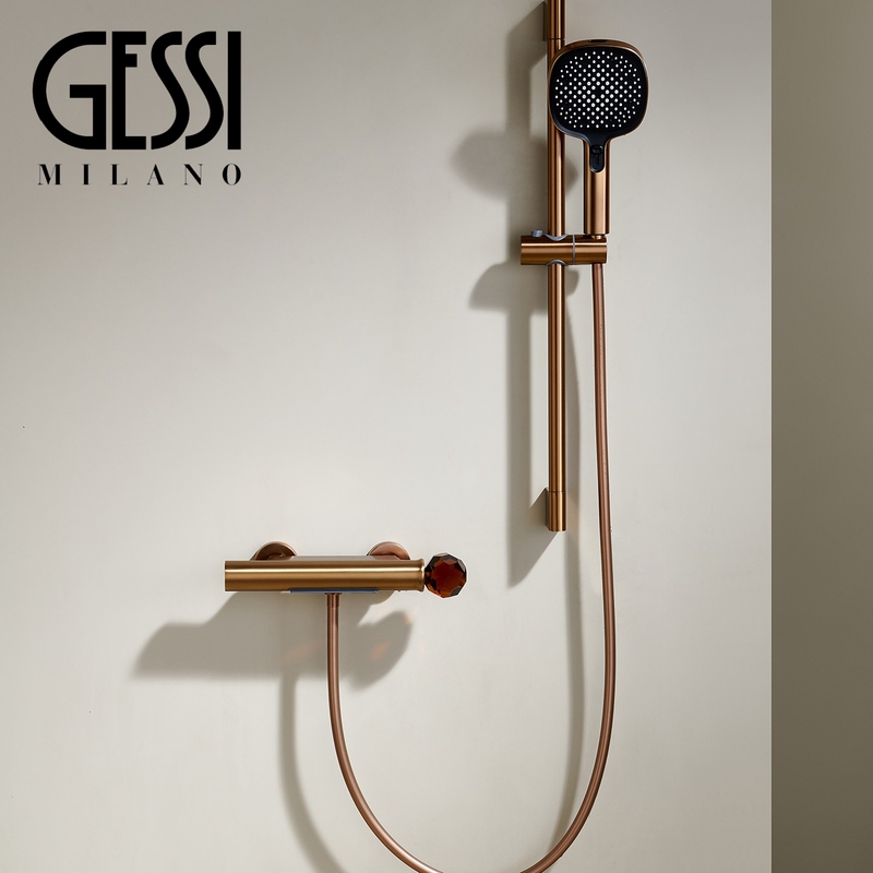 Italian Gessi All-Copper Brushed Rose Gold Waterfall Simple Shower Faucet Set Bathtub Faucet