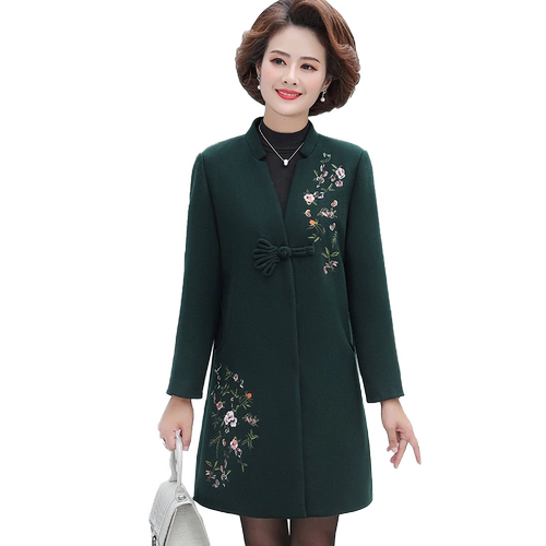 Осенняя шерстяная куртка для матери, демисезонный плащ, большой размер, в западном стиле, для среднего возраста