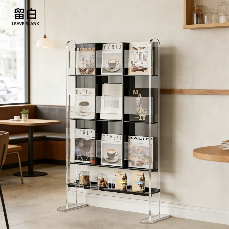 Acrylic Floor-Standing Transparent Bookshelf Coffee Shop Storage Rack Commercial Office Newspaper Storage Light Luxury Magazine Rack Cd Rack