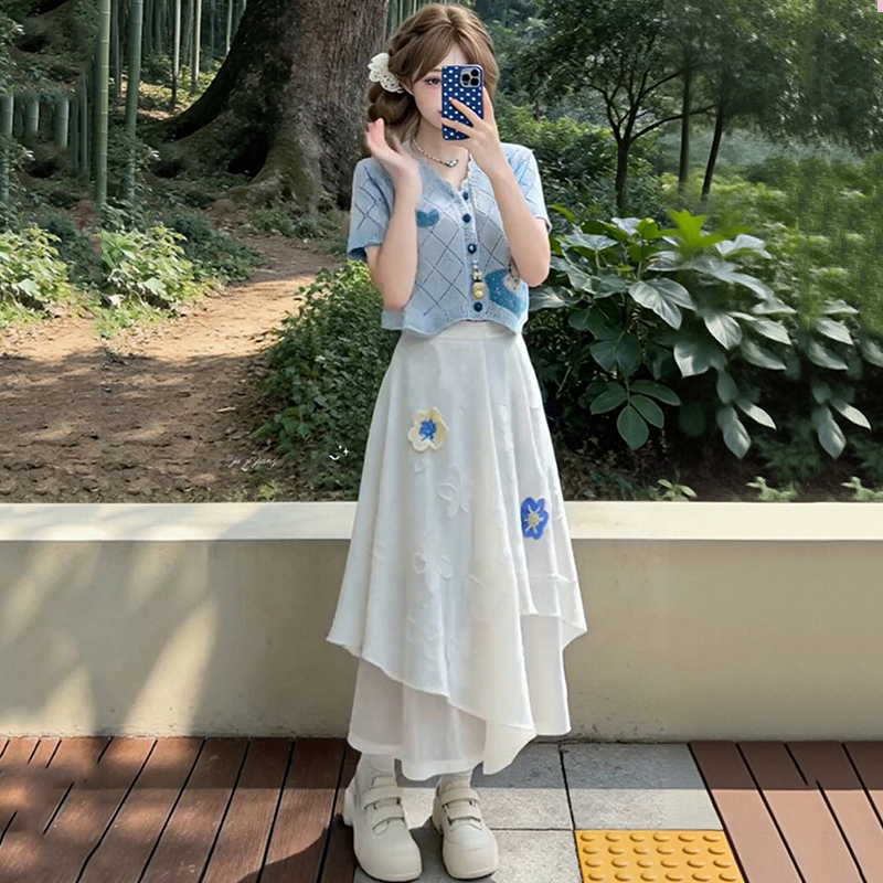 Stunning and Beautiful Two-Piece Set for Plus-Size Women, Summer Youthful Top and Wide-Leg Pants/Skirt, Pure and Relaxed Style