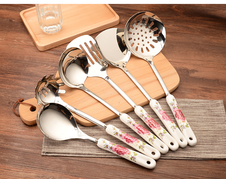 Bộ thìa inox đặt bếp nấu xẻng kết hợp gia dụng chống nóng cách nhiệt bếp nấu bộ bảy xoong