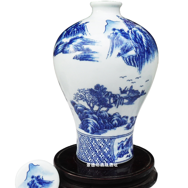 Bình đựng rượu 3 kg bình gốm nghiền nhuyễn bình rượu cảnh bình đựng rượu vang màu xanh và trắng giá để rượu vang