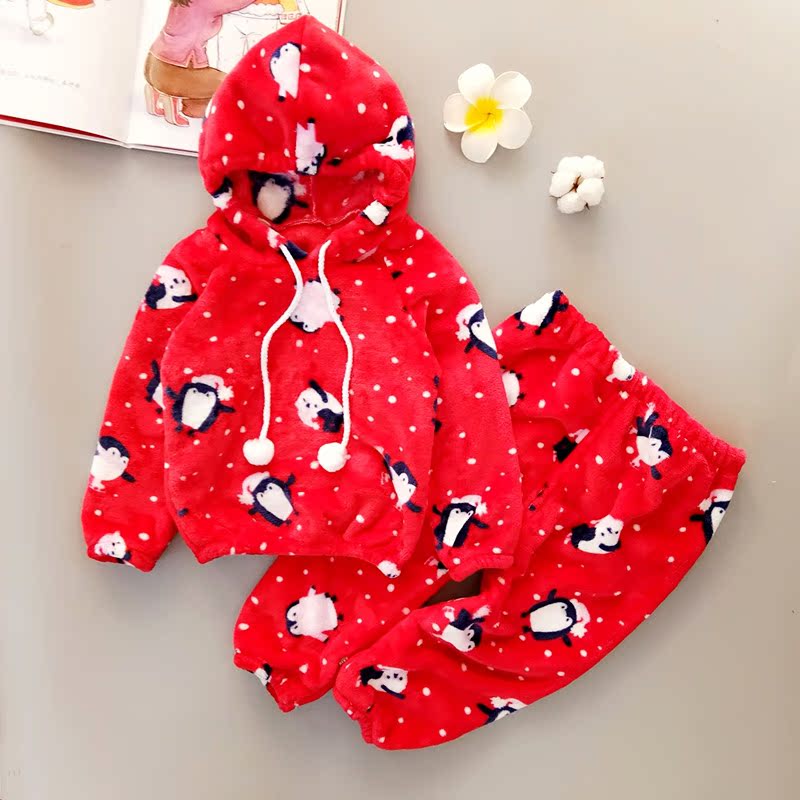 Trẻ sơ sinh và trẻ em dày flannel trẻ em đồ ngủ bé trai mùa thu và mùa đông san hô lông cừu trùm đầu cô gái phục vụ nhà quan ao tre em thu dong