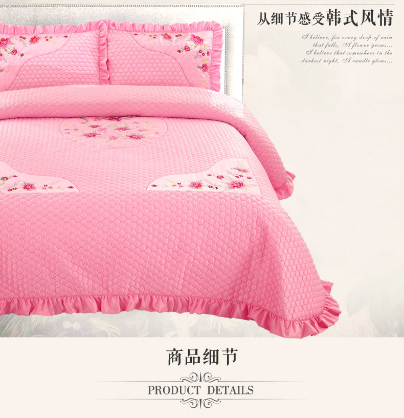 Hàn Quốc thêu giường ba mảnh rắn màu ren quilted tấm duy nhất bìa quilted phủ bụi bộ ga giường cute