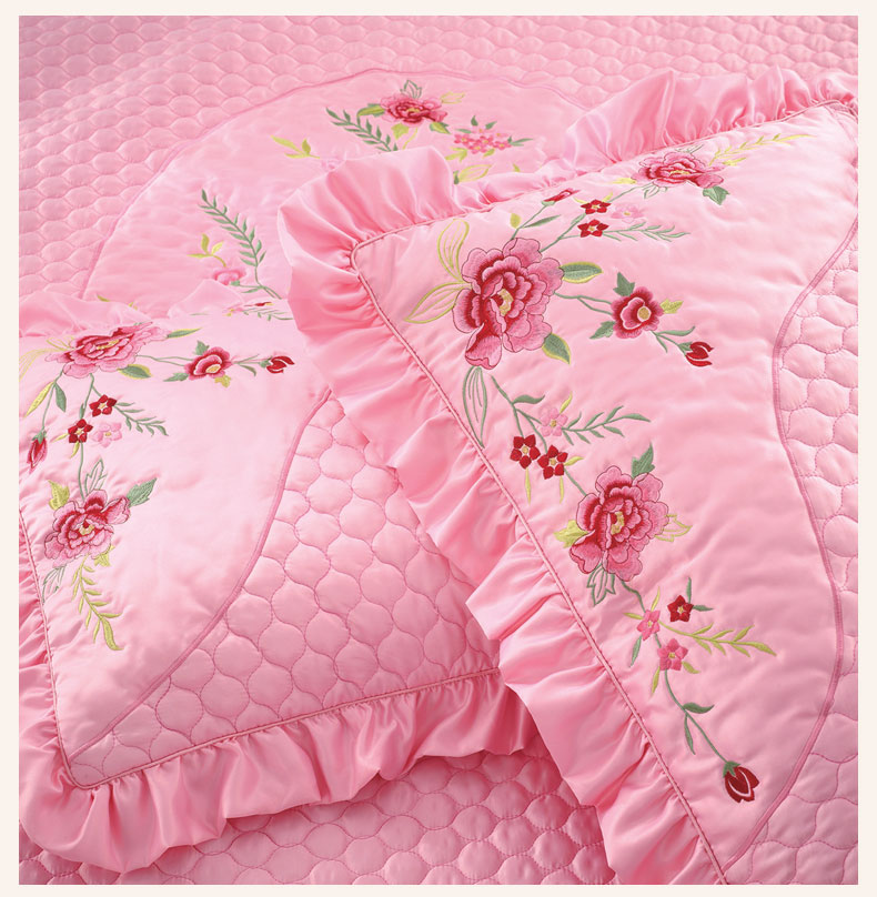 Hàn Quốc thêu giường ba mảnh rắn màu ren quilted tấm duy nhất bìa quilted phủ bụi bộ ga giường cute