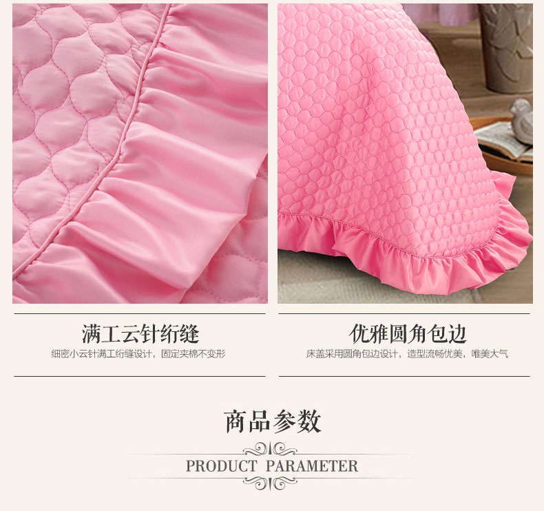 Hàn Quốc thêu giường ba mảnh rắn màu ren quilted tấm duy nhất bìa quilted phủ bụi bộ ga giường cute