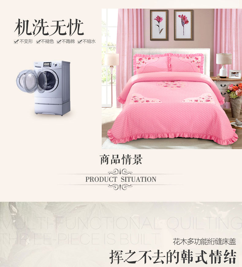 Hàn Quốc thêu giường ba mảnh rắn màu ren quilted tấm duy nhất bìa quilted phủ bụi bộ ga giường cute