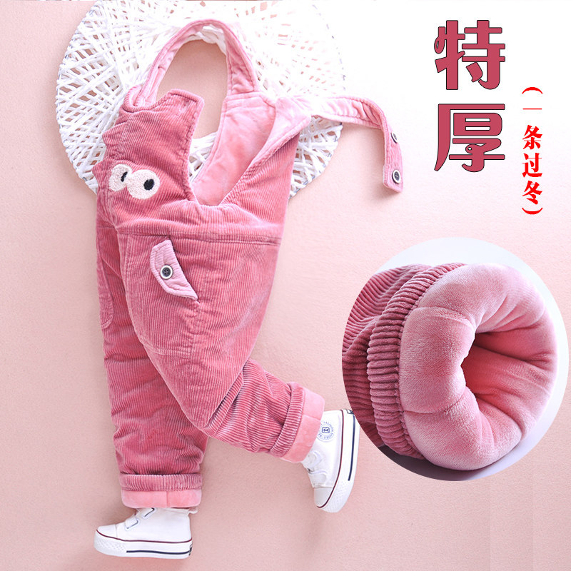 Baby suspenders cotton trousers plus velvet thickened northern winter open stalls through the winter girls baby bib pants autumn and winter