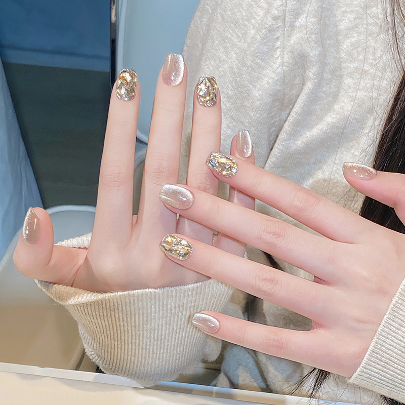 Cloudy Sunset Melting Gold Handmade Nail Art Wearable Nails 2026 New High-End Finished Cat Eye Short Nail Stickers