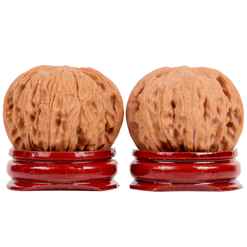 文玩核桃悶尖磨盤手把件原色正磨密紋矮樁獅子頭盤玩核桃精選配對