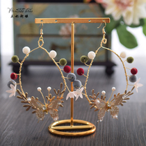 Retro bride gold exaggerated Flower Earrings big circle butterfly earrings for party photo wedding photography accessories