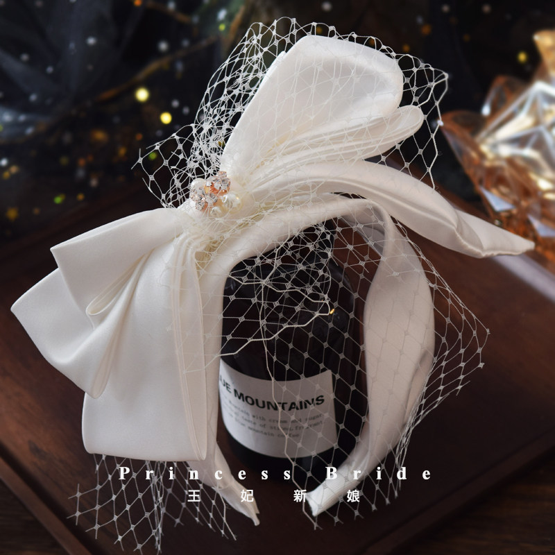 New white handmade satin butterfly knot hair hoop bridal headwear photo gallery Photographic retro wedding dress disc hair styling