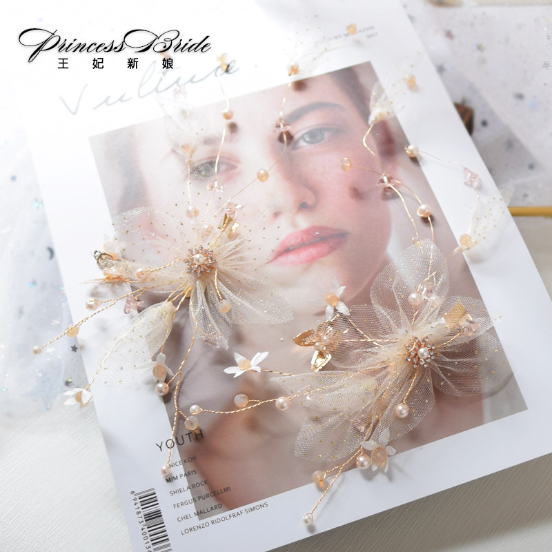 Bridal Headwear Super Senssen Ensemble Sweet silk Spun Flowers Hair Stirrup Korean wedding white yarn dress Ornament Mosaic