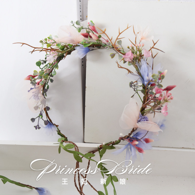 New Ultra Fairy Flowers Rings Sen Women's Dreamy Blue Vines Korean Style Bride Headwear Holiday Photo Seaside Scenic Spot Hair Accessories
