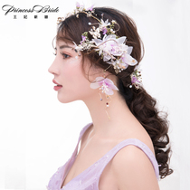 New purple hook dried flower bride headgear Mori Korean style Xianmei side clip hair accessories seaside photo photo wedding accessories
