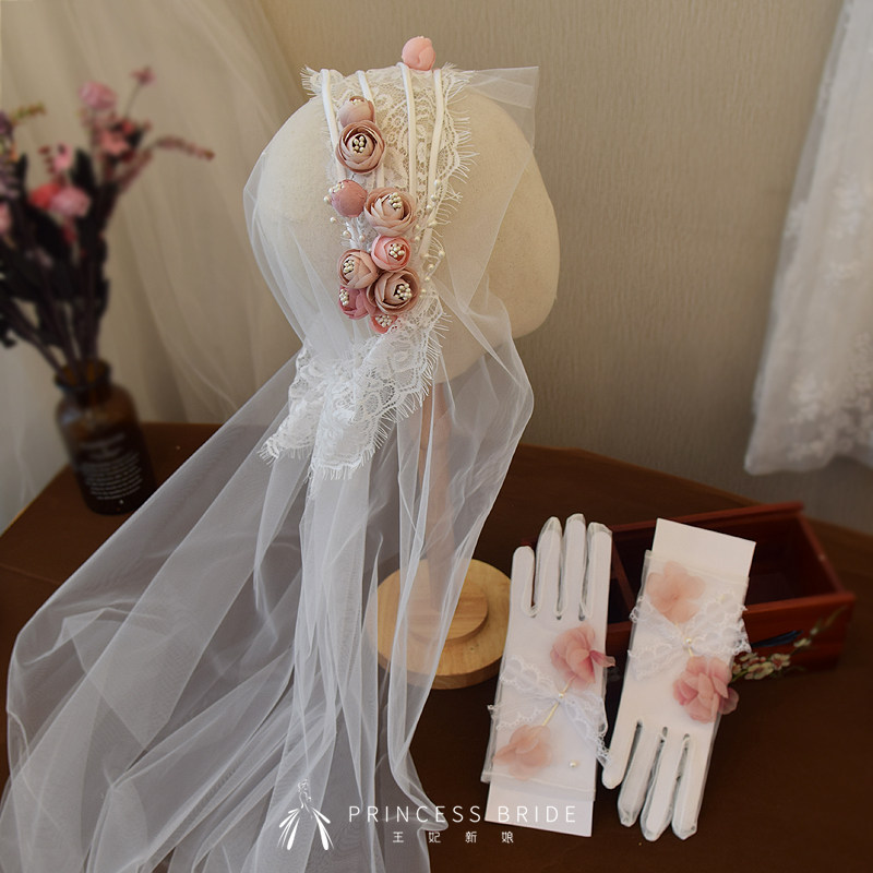 Bride flower elegant veil retro oil painting limelight flower with yarn hair accessories knot wedding accessories travel sample headwear