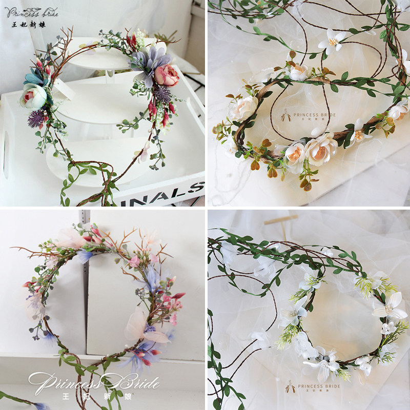 Korean bridal wearing flower ring headgear bridesmaids wedding vines hair accessories beach children tournies Flowers Ornaments