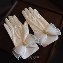 Princesss new bridal glove pearl pinewood dotted with lace superfairy wedding dresses short retro sweet and beautiful wedding accessories