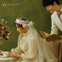 Bridal Lace Flower Buds Adornment Retro Oil Painting Wind Hair Stirrup Hat Style Head Yarn Wedding dress Accessories Brigade Pat-in-style accessories