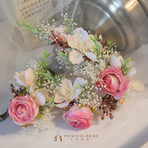 Princess Princess New Sen Sembodie Bridal Bridal Headwear Pink Head Flowers Dry Floral Disc Hair Side Clip Brigade Photo Wedding Hair Ornaments