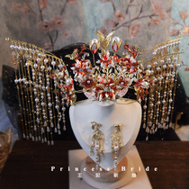 Xiuhe headdress bride 2021 new Chinese style atmospheric phoenix crown face small wedding gold tassel Xiuhe clothing hair accessories