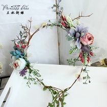 Korean bridal forest handmade flower headdress rattan garland hairband Seaside vacation photo wedding hair accessories