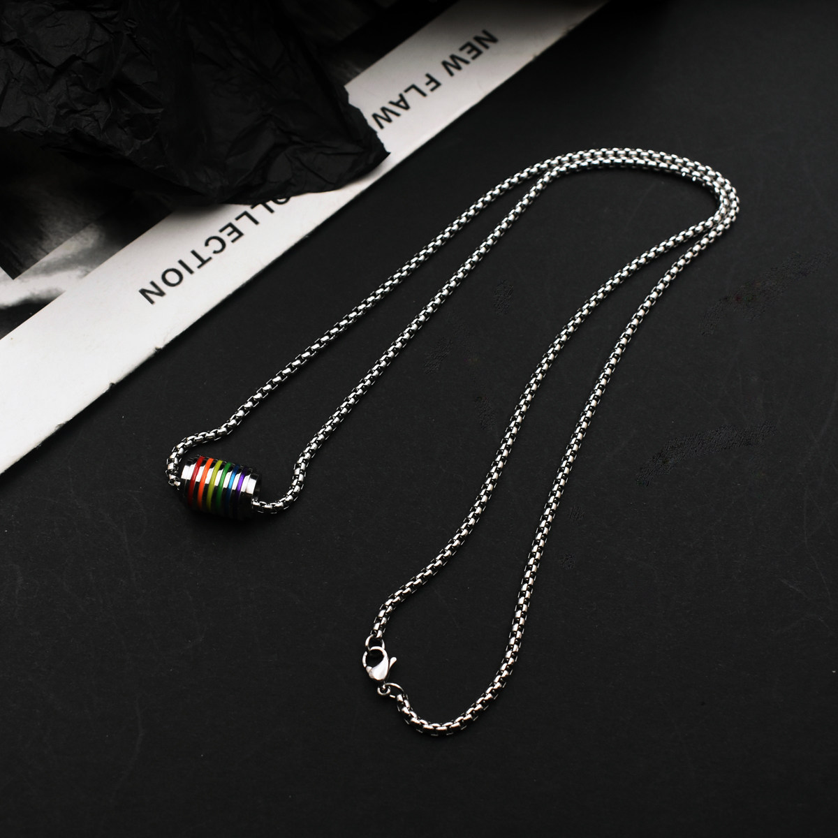 Collana con perle arcobaleno catena di lusso in acciaio inox_voghion.com